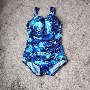 Robby Len by Longitude Blue/Black One Piece Swimsuit SIZE 18W